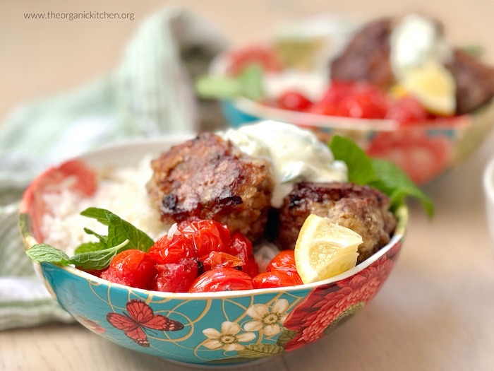 Greek Meatball and Tzatziki Rice Bowls