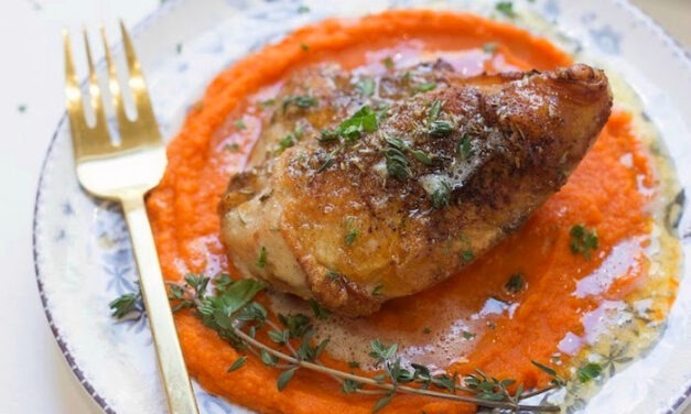Herbed Chicken Breast with Carrot Purée and Brown Butter