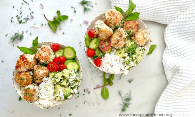 Chicken Meatballs with Avocado and Feta Salad