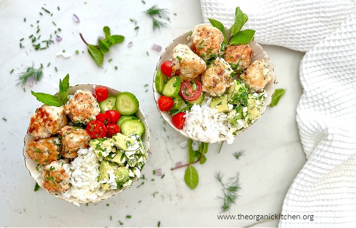 Chicken Meatballs with Avocado and Feta Salad