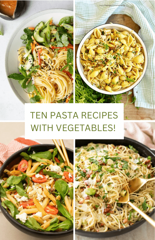 A collage of four pasta recipes