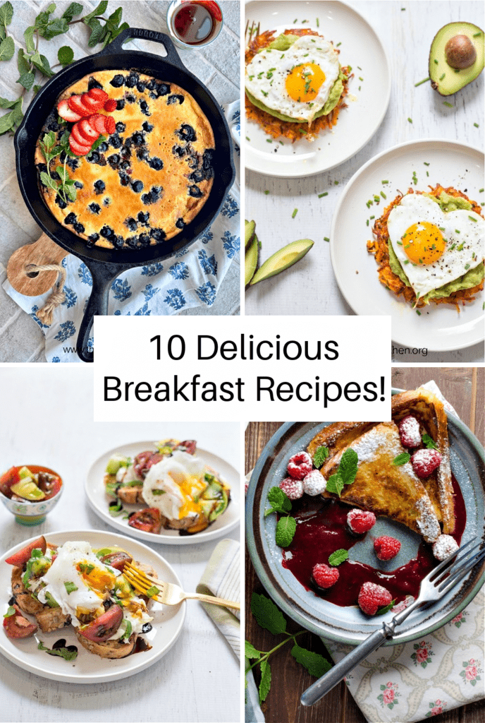 A collage of four photos of breakfast recipes