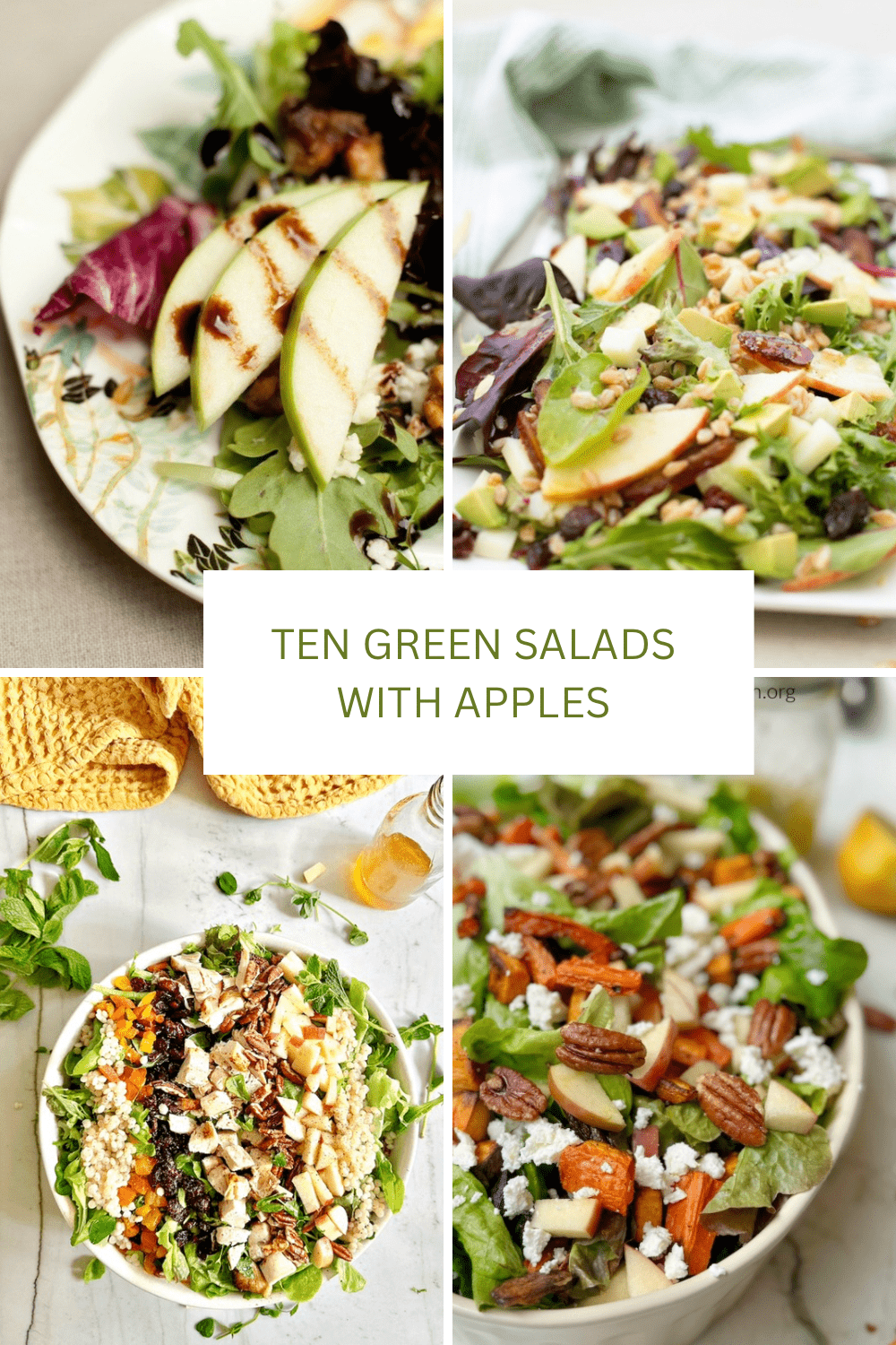 Ten Green Salads with Apples A collage of four salads as part of Ten Green Salads with Apples