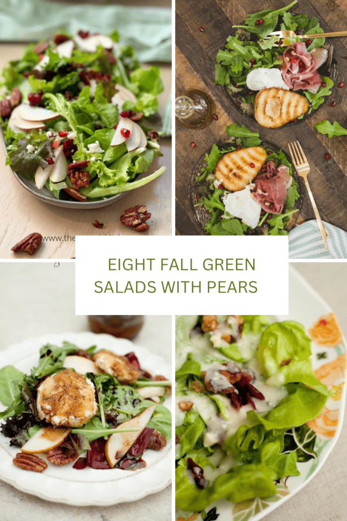 Butter Leaf Salad with Creamy Pear Vinaigrette! A collage of four photos of salads with pears
