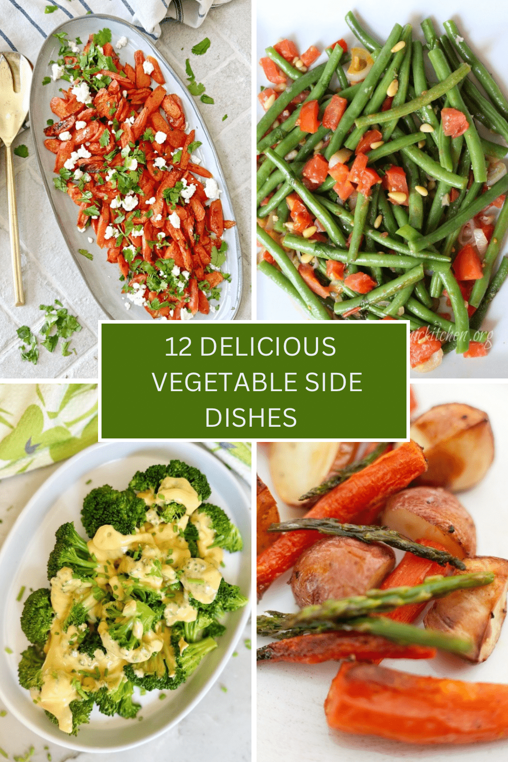 A collage of four photos of vegetables for Twelve Delicious Vegetable Side Dishes