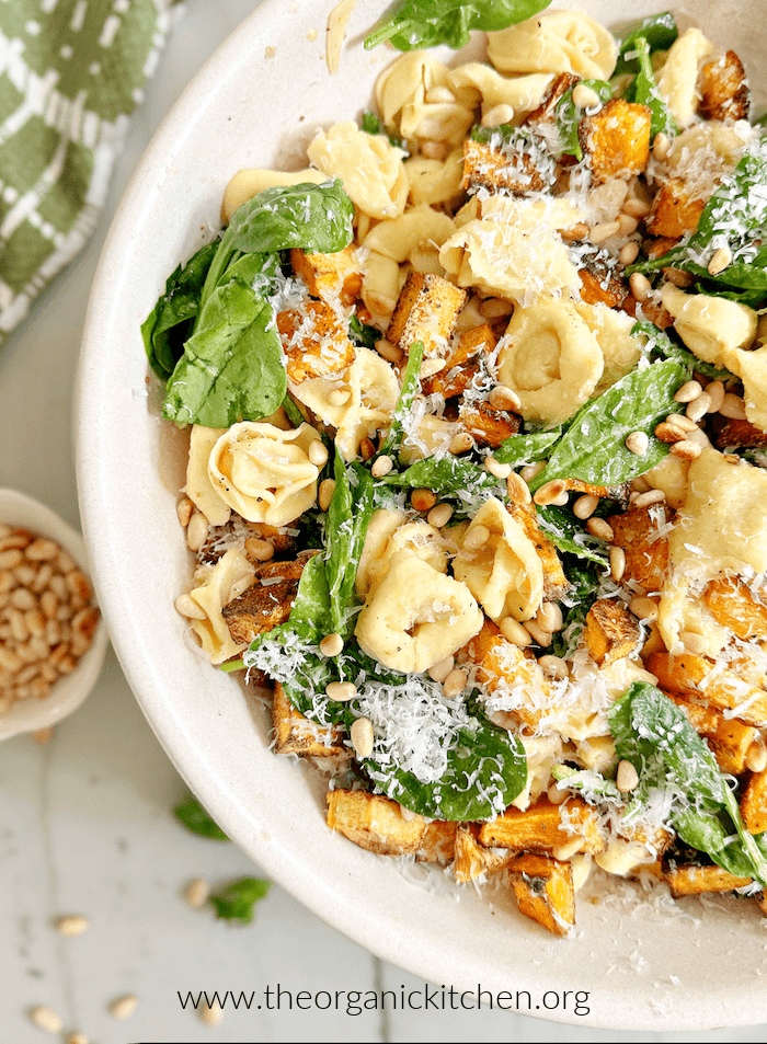 Five Fabulous Tortellini Recipes A big bowl of tortellini with roasted butternut squash and spinach