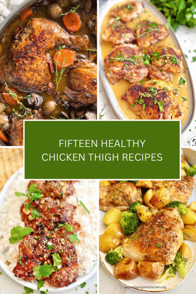 A collage of four photos of chicken thigh recipes