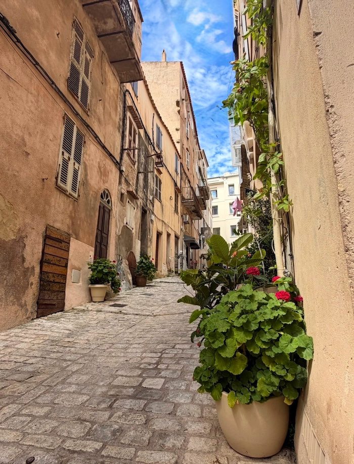 A quaint Italian village in the town of Bonafacio on the island of Corsica, France