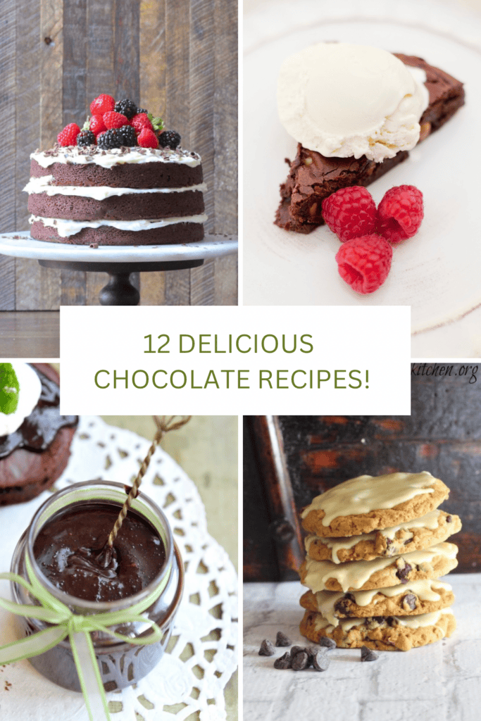 Molten Spiced Chocolate Pomegranate Cakes A collage of four chocolate desserts
