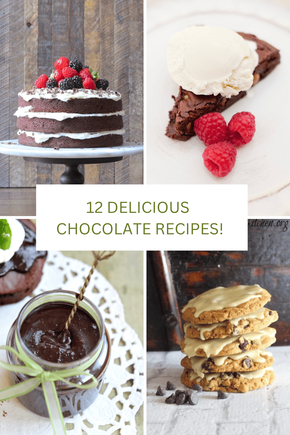 Twelve Delicious Chocolate Desserts! A collage of four photos of a variety of chocolate desserts