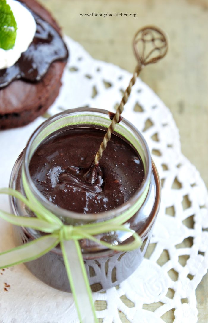Classic Homemade Hot Fudge Classic Homemade Hot Fudge in a mason jar with a green ribbon set on a doily