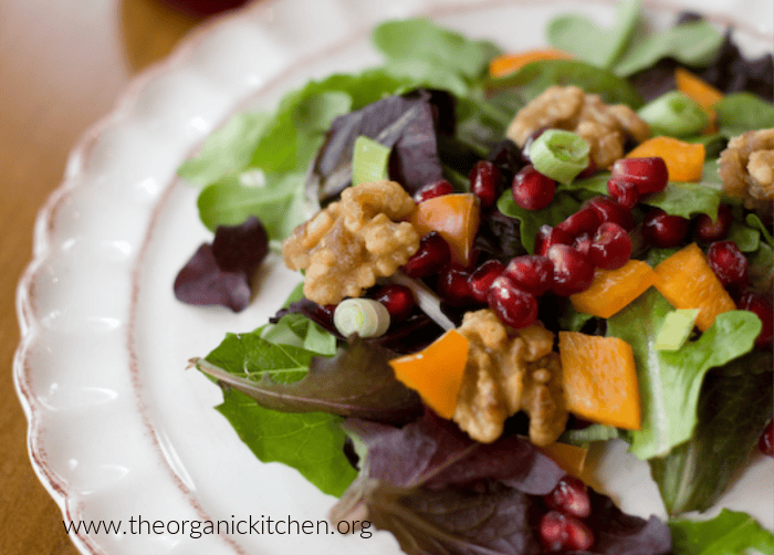 Easy Fall Salad Easy fall salad with bell peppers, walnuts and pomegranate seeds