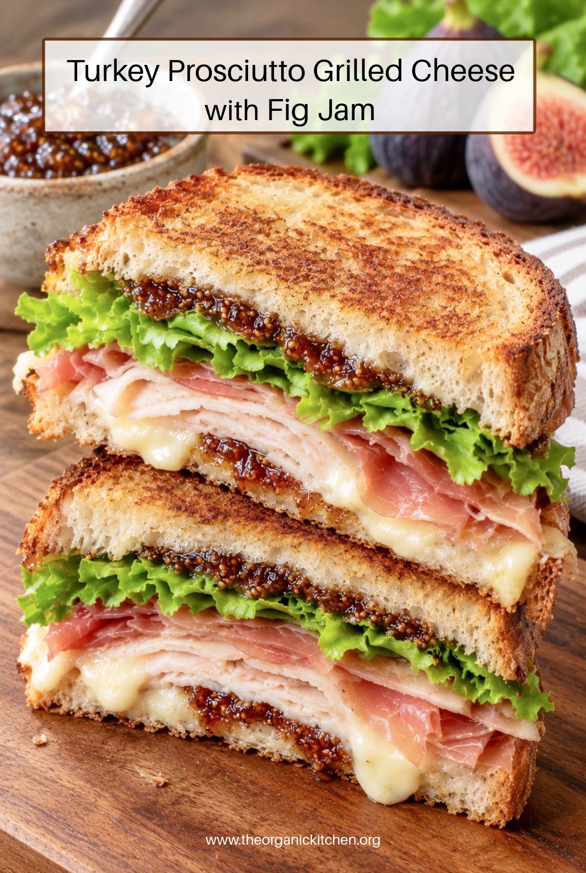 Turkey Prosciutto Grilled Cheese on wood table